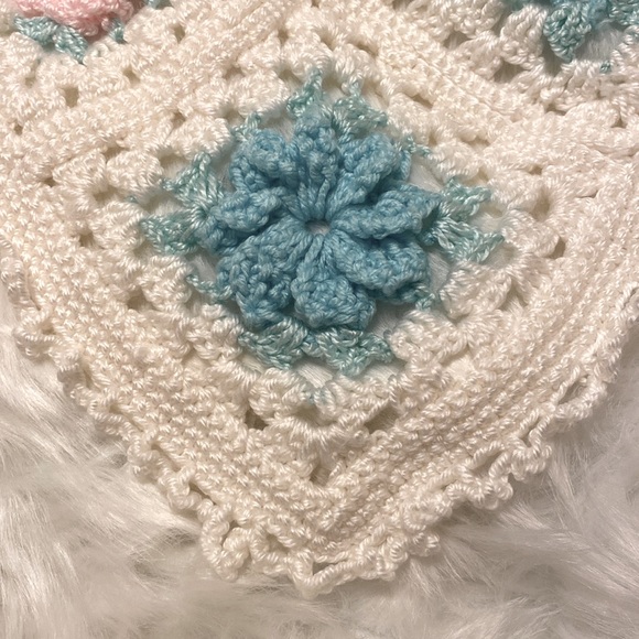 Hand Crocheted Flower Squares Baby Blanket Shabby Chic Childs Afghan Cottagecore - Picture 3 of 6